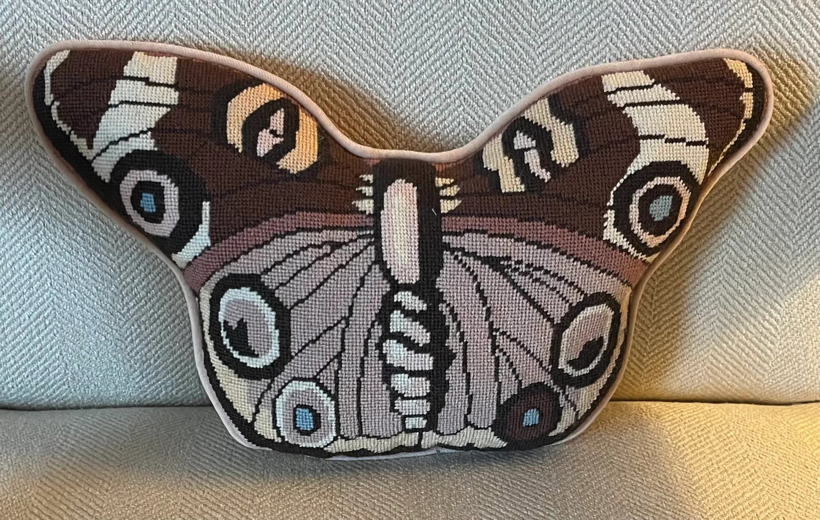 Mid-Century Modern Needlepoint Butterfly Pillow - 2