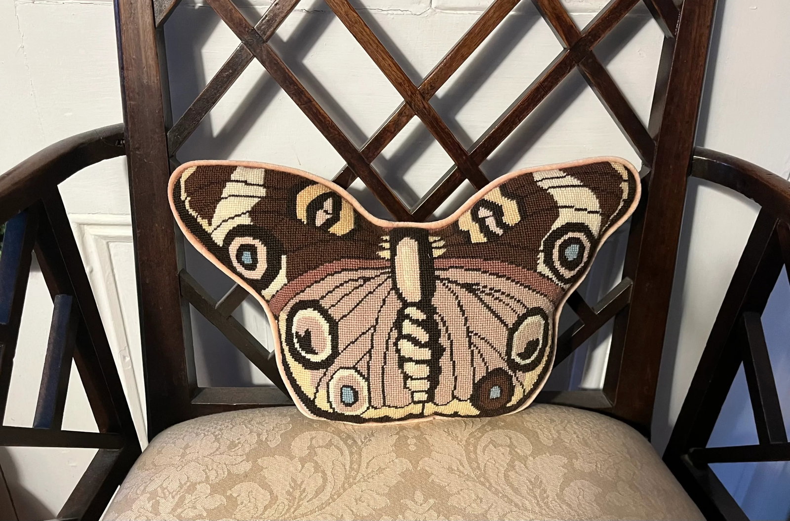 Mid-Century Modern Needlepoint Butterfly Pillow - 3