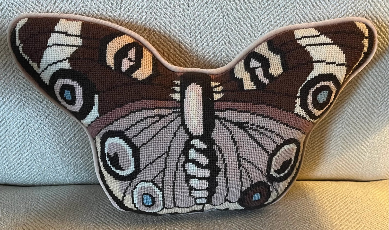Mid-Century Modern Needlepoint Butterfly Pillow - 4