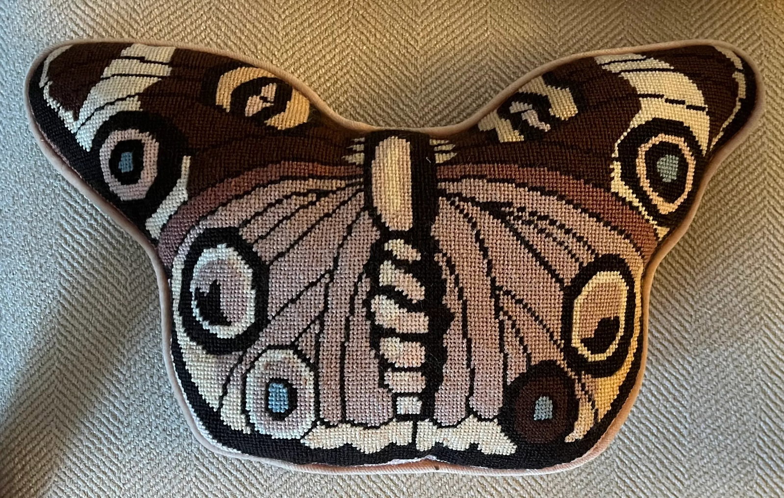 Mid-Century Modern Needlepoint Butterfly Pillow - 6