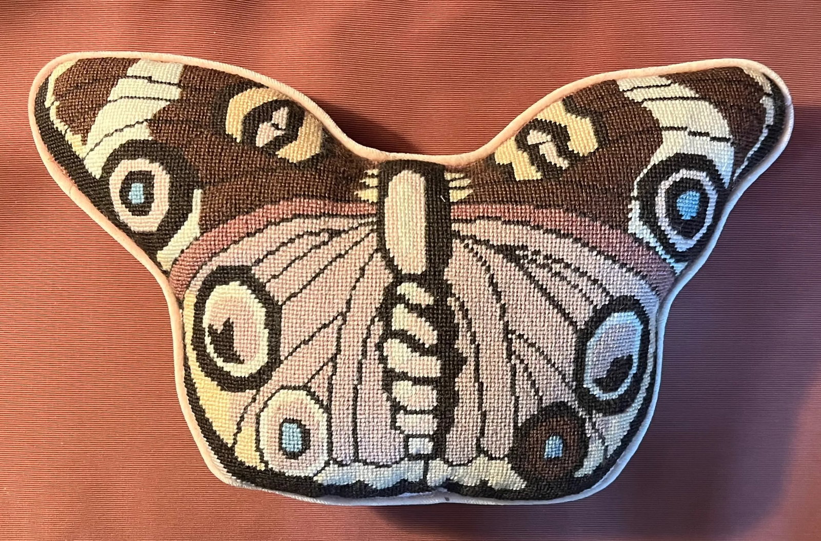 Mid-Century Modern Needlepoint Butterfly Pillow - 7