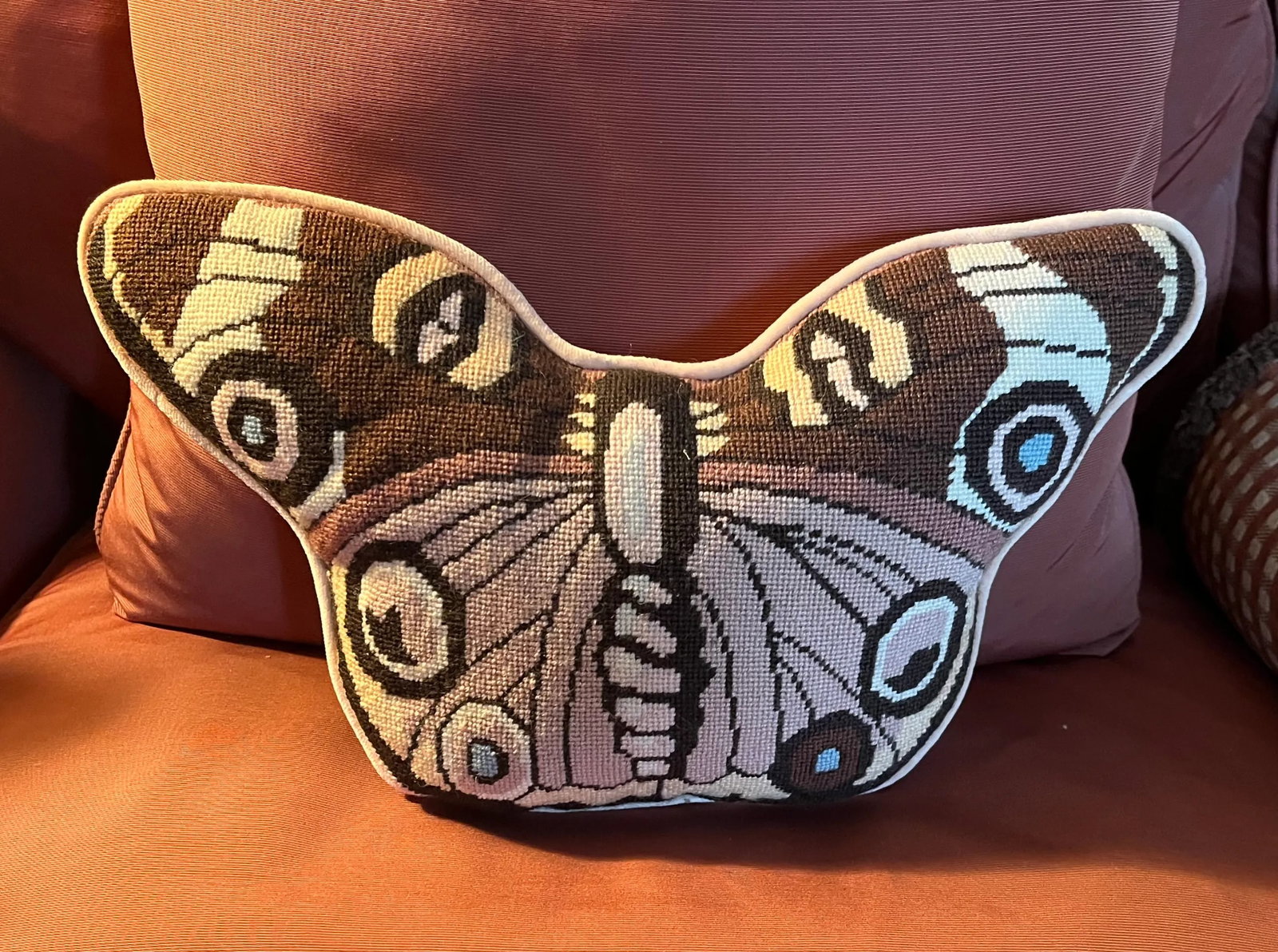 Mid-Century Modern Needlepoint Butterfly Pillow - 8