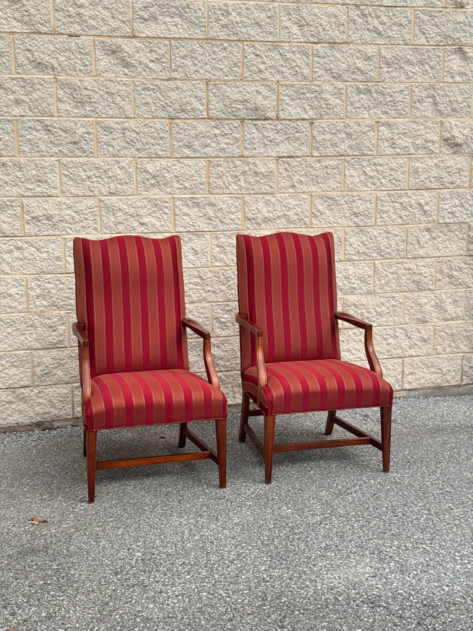 Late 20th Century Pair of Ethan Allen Mahogany Armchairs With Striped Upholstery - 2