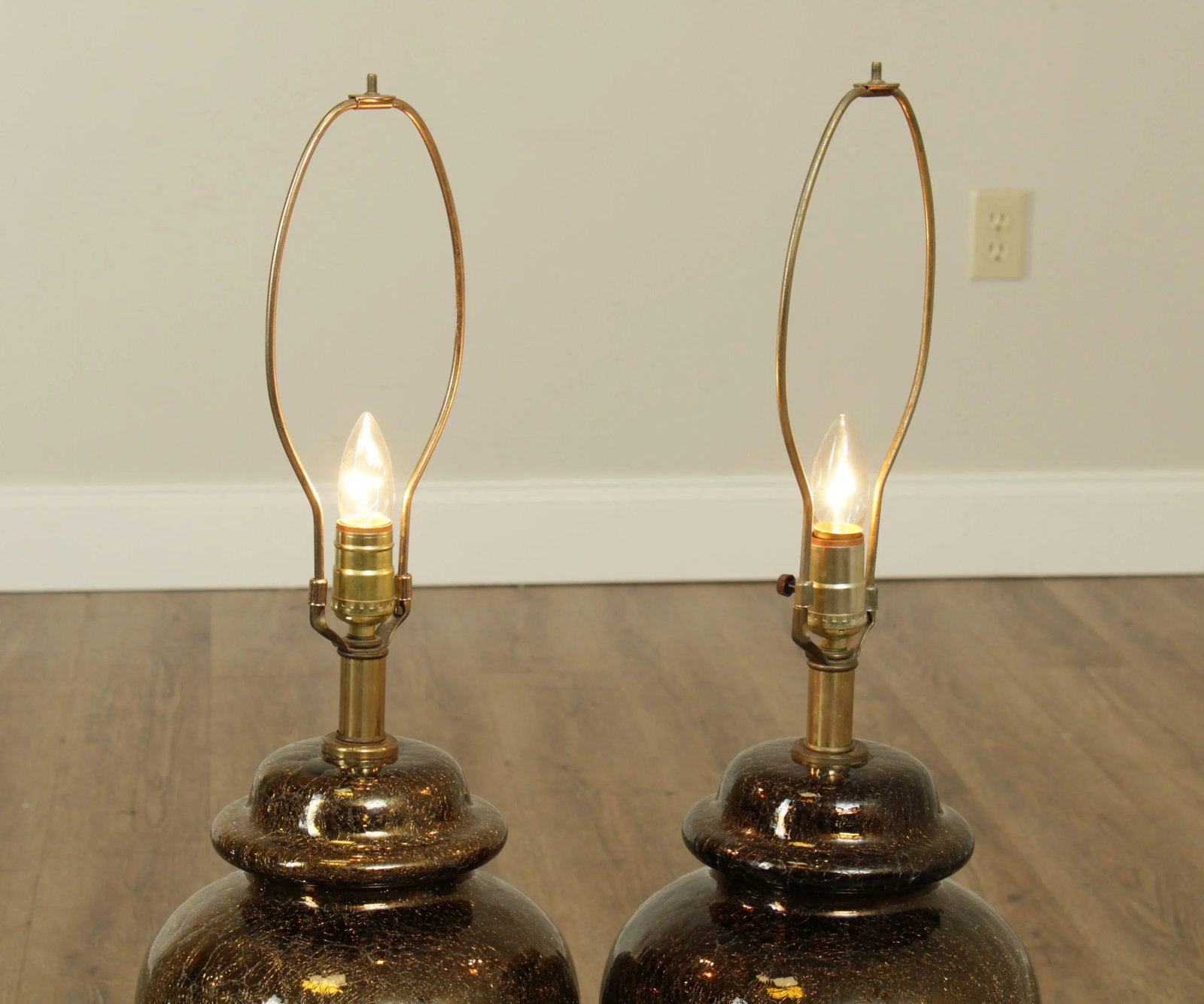 Hollywood Regency 1970s Vintage Gold Crackle Glass Ginger Jar Lamps - a Pair - 10