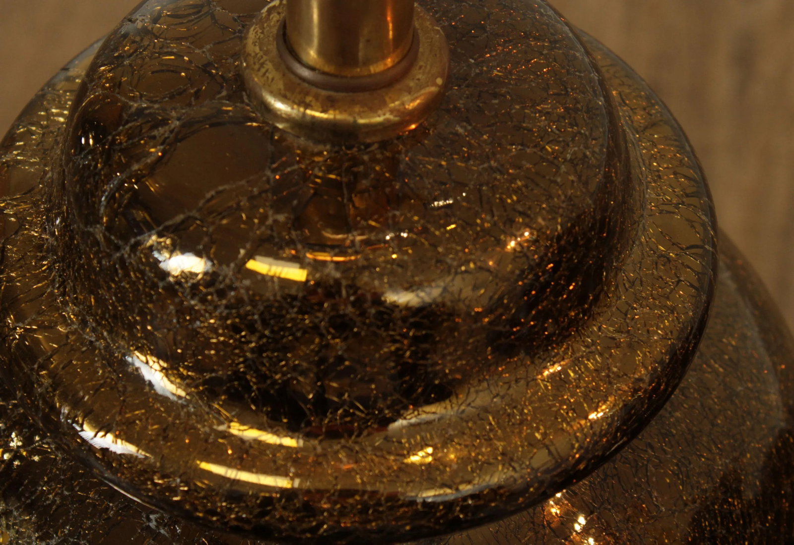 Hollywood Regency 1970s Vintage Gold Crackle Glass Ginger Jar Lamps - a Pair - 11