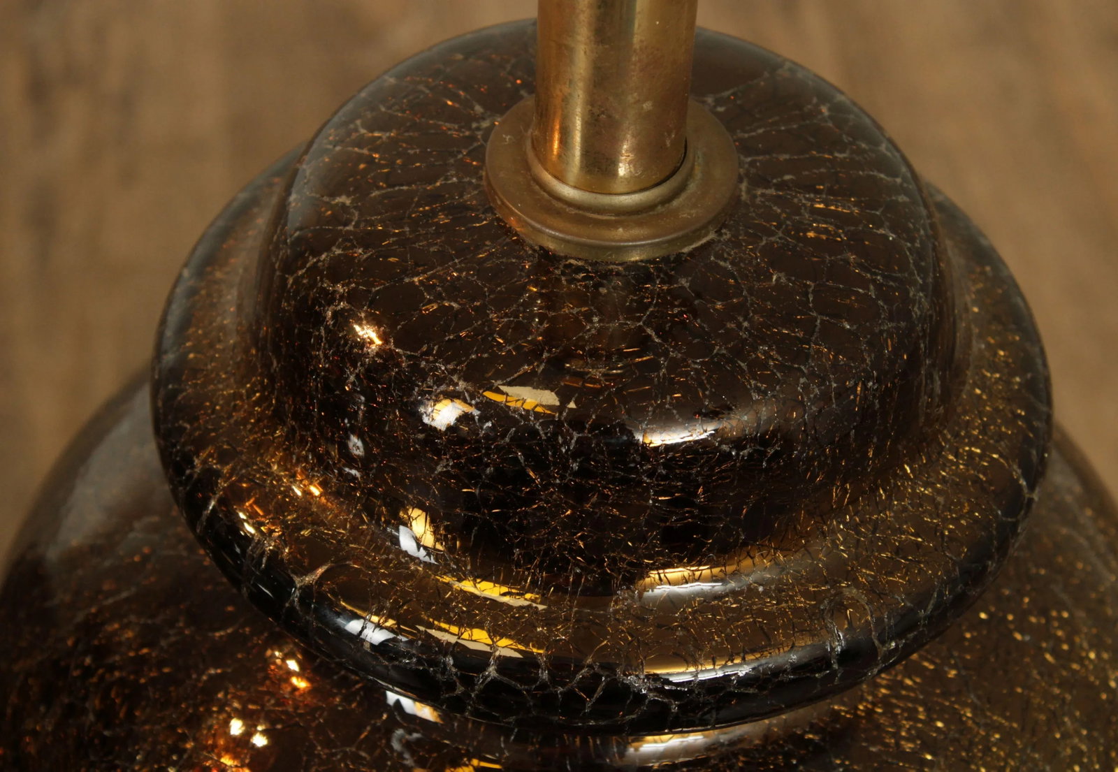 Hollywood Regency 1970s Vintage Gold Crackle Glass Ginger Jar Lamps - a Pair - 12