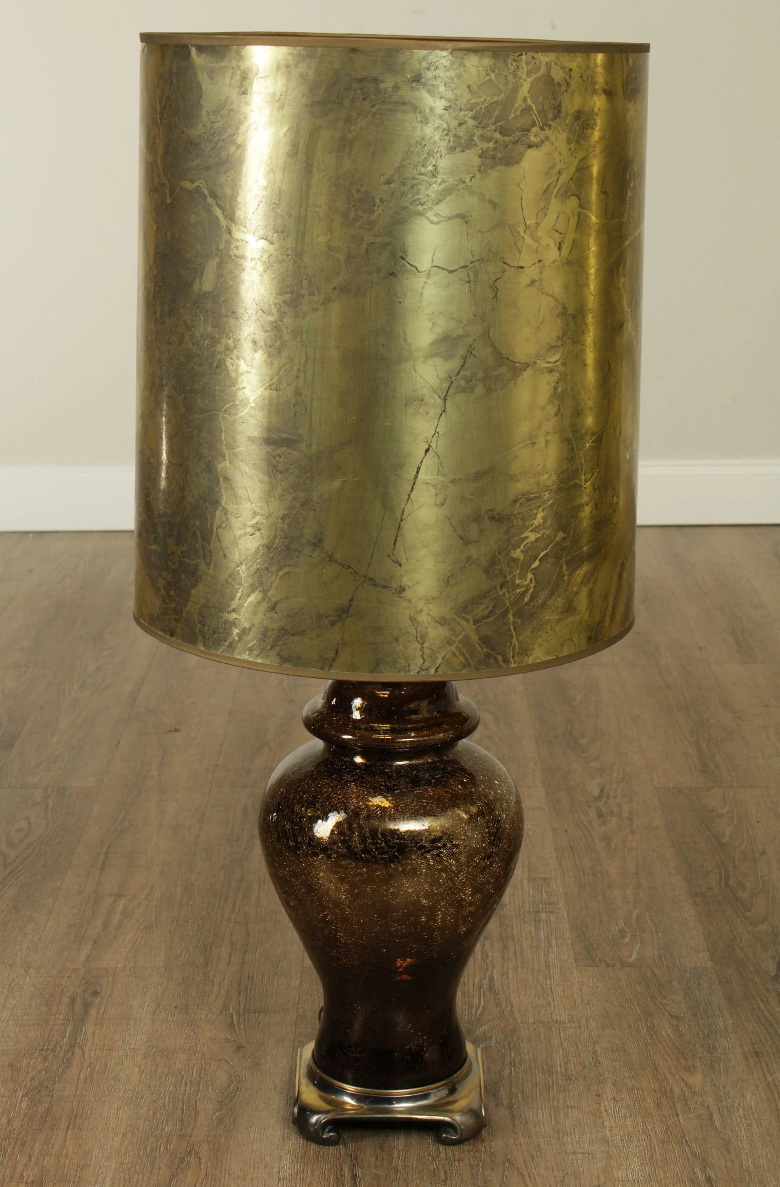 Hollywood Regency 1970s Vintage Gold Crackle Glass Ginger Jar Lamps - a Pair - 3