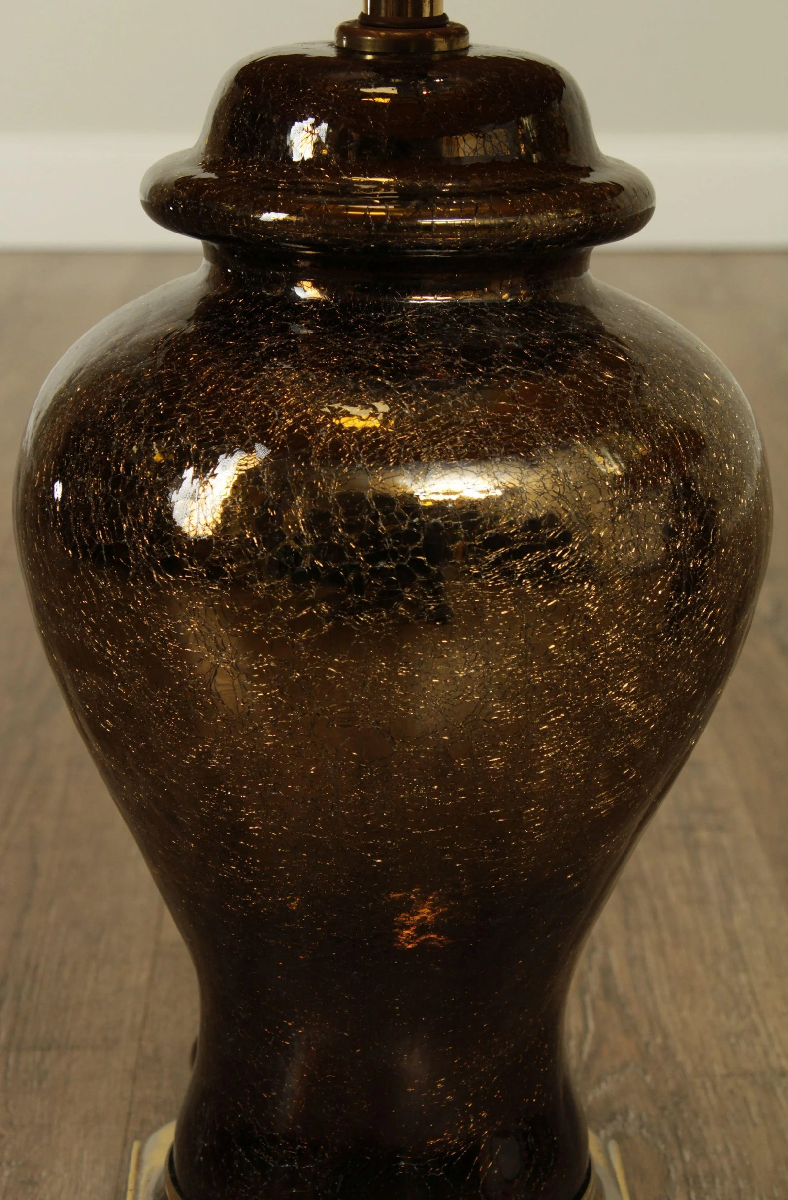 Hollywood Regency 1970s Vintage Gold Crackle Glass Ginger Jar Lamps - a Pair - 5