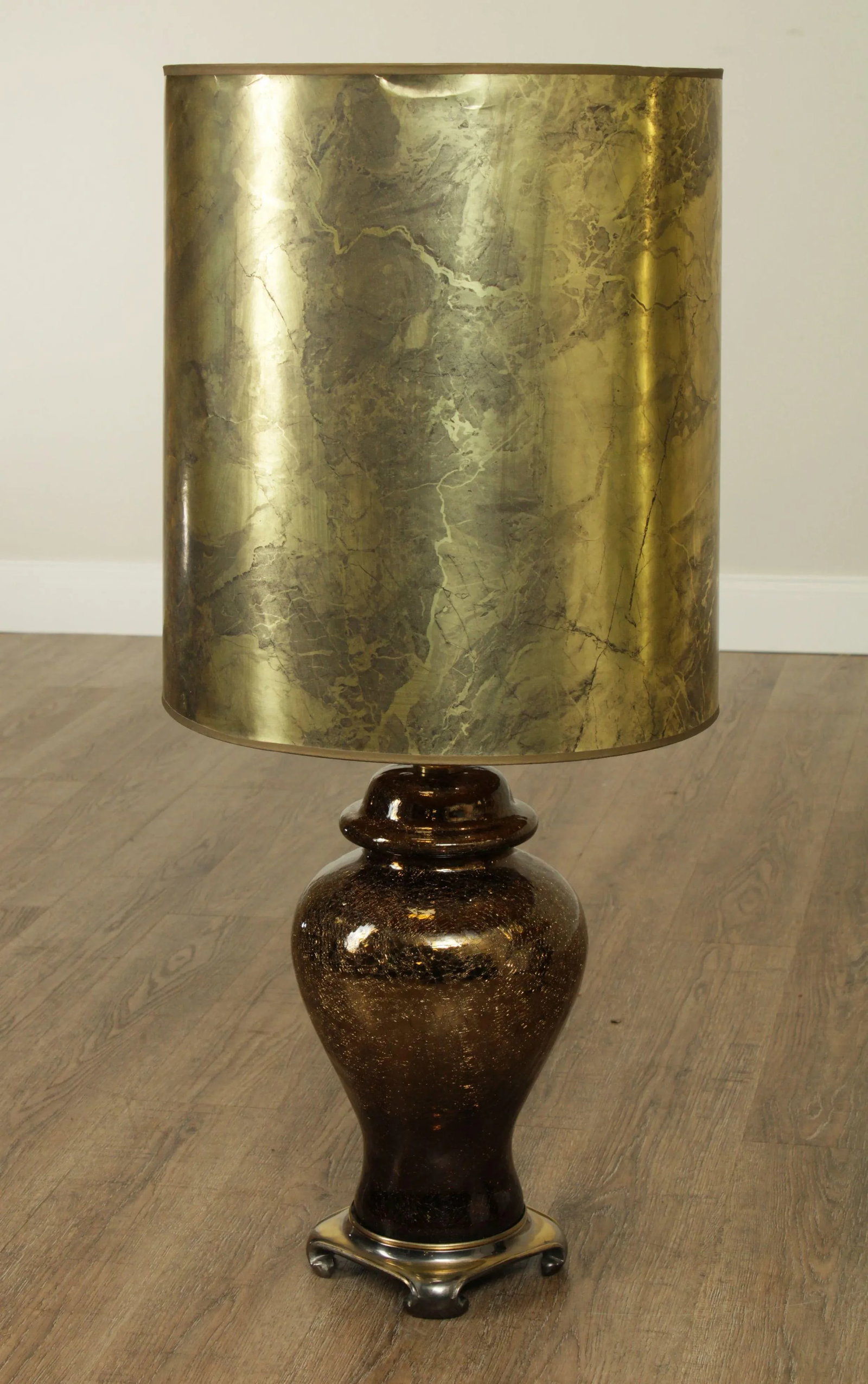 Hollywood Regency 1970s Vintage Gold Crackle Glass Ginger Jar Lamps - a Pair - 7