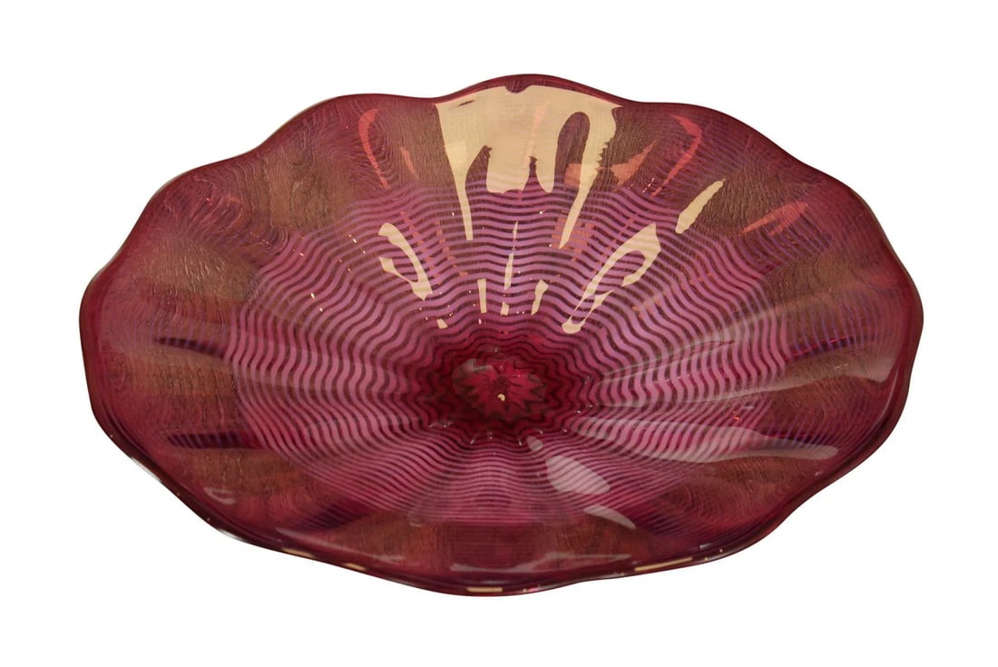 Chatham Glass Co. Hand Blown Cranberry Art Glass Plate 1980 - 13