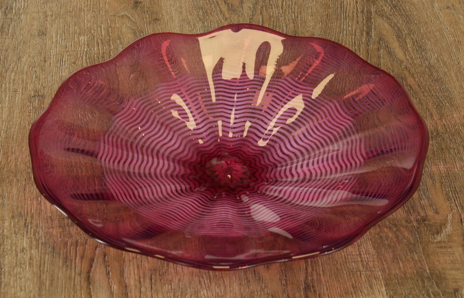 Chatham Glass Co. Hand Blown Cranberry Art Glass Plate 1980 - 2