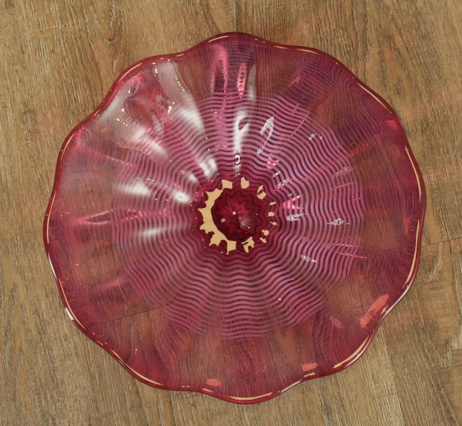 Chatham Glass Co. Hand Blown Cranberry Art Glass Plate 1980 - 3