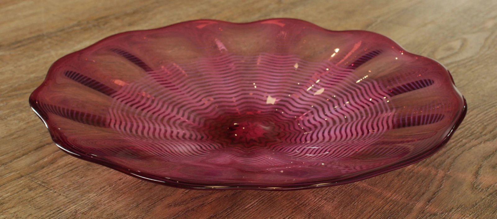 Chatham Glass Co. Hand Blown Cranberry Art Glass Plate 1980 - 4