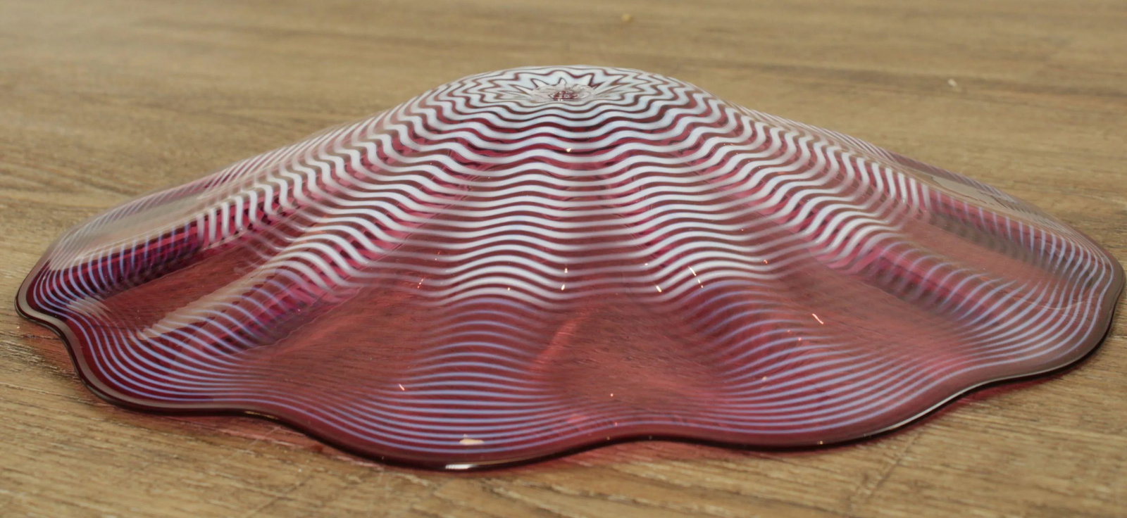 Chatham Glass Co. Hand Blown Cranberry Art Glass Plate 1980 - 6