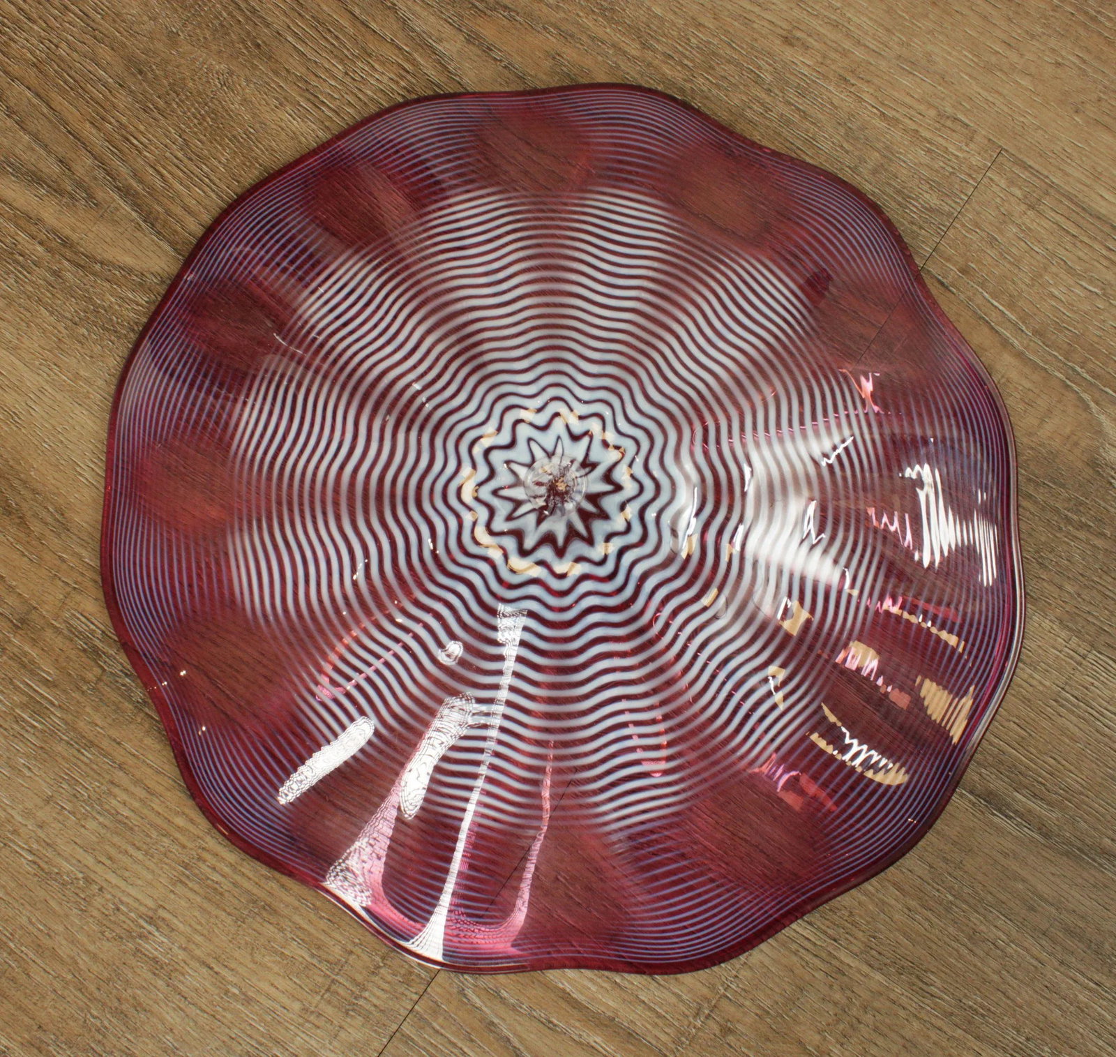 Chatham Glass Co. Hand Blown Cranberry Art Glass Plate 1980 - 7