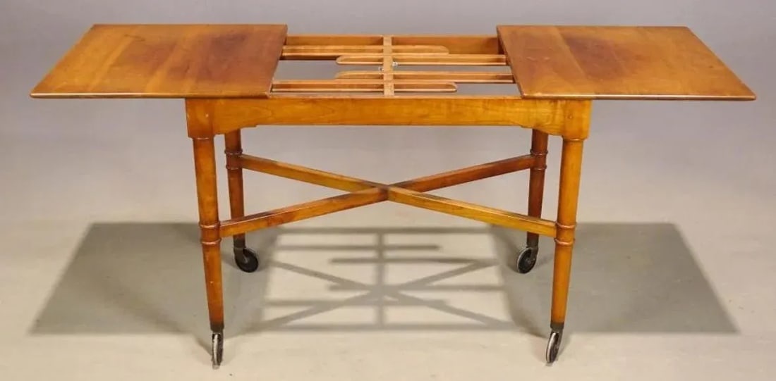 1970s Stickley Wooden Rolling Wooden Bar Cart With Removable Tray - 3