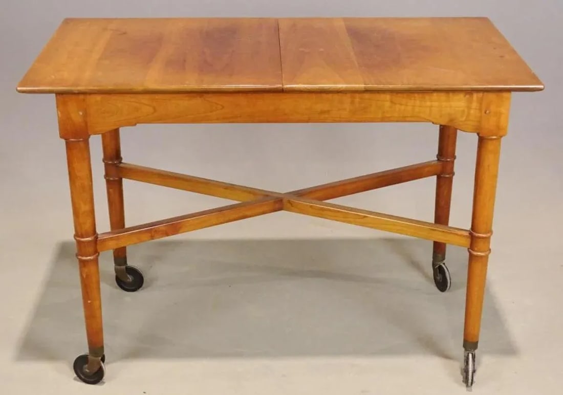 1970s Stickley Wooden Rolling Wooden Bar Cart With Removable Tray - 4