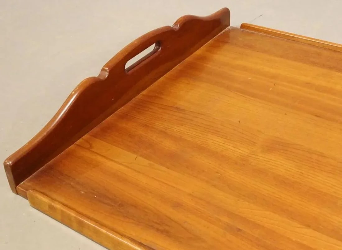 1970s Stickley Wooden Rolling Wooden Bar Cart With Removable Tray - 7
