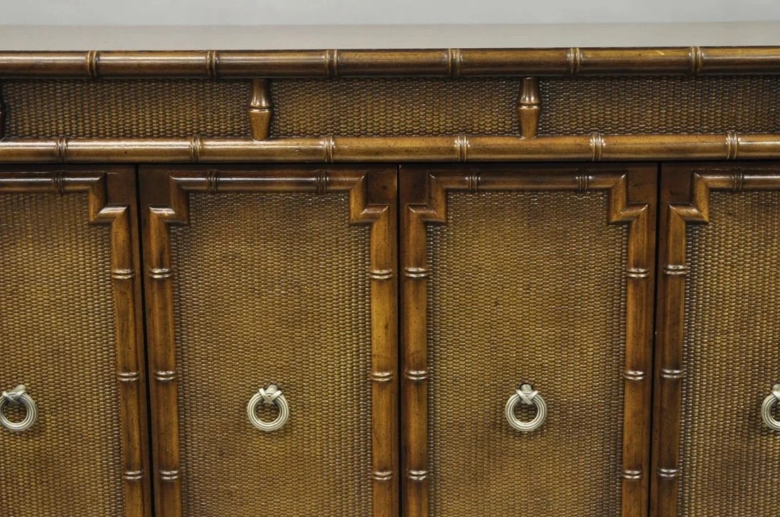 Drexel Chinese Chippendale Faux Bamboo Fretwork Rattan Tall Chest Dresser - 3