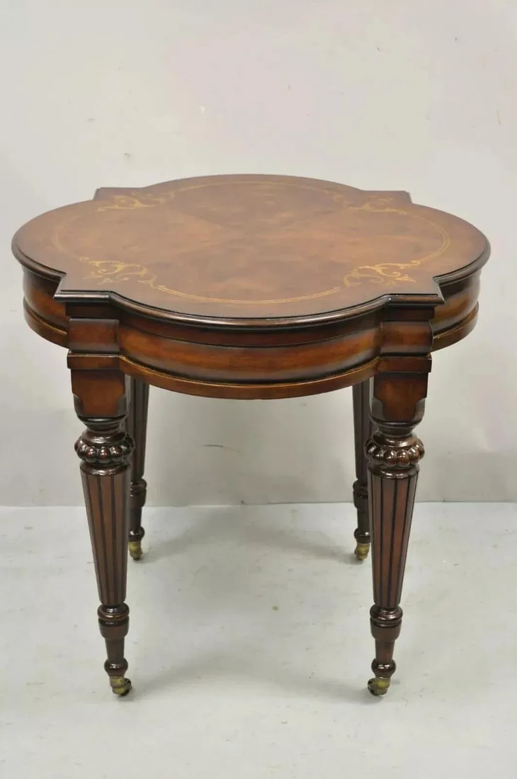Ethan Allen Italian Mediterranean Style Marquetry Inlay Accent Side Center Table - 2