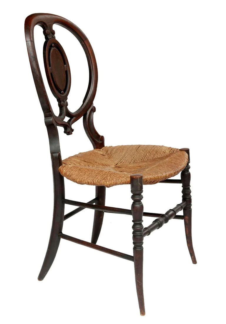 Early 1900s Antique Wood Chairs With Rush Seats- a Pair - 11