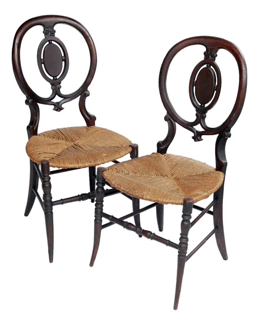 Early 1900s Antique Wood Chairs With Rush Seats- a Pair (1 of 12)