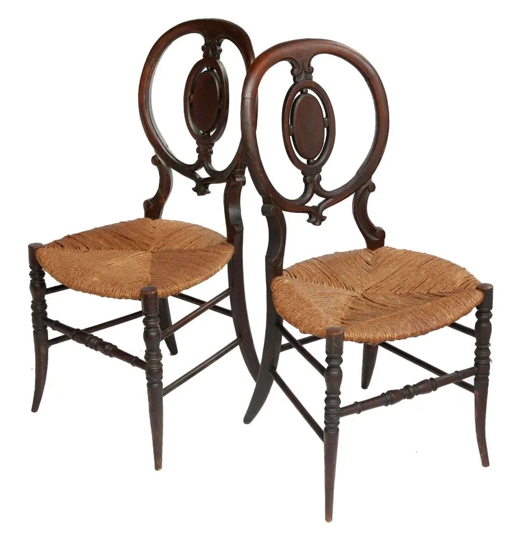 Early 1900s Antique Wood Chairs With Rush Seats- a Pair - 2
