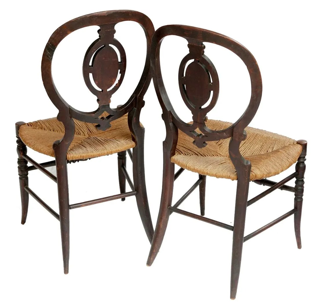 Early 1900s Antique Wood Chairs With Rush Seats- a Pair - 3