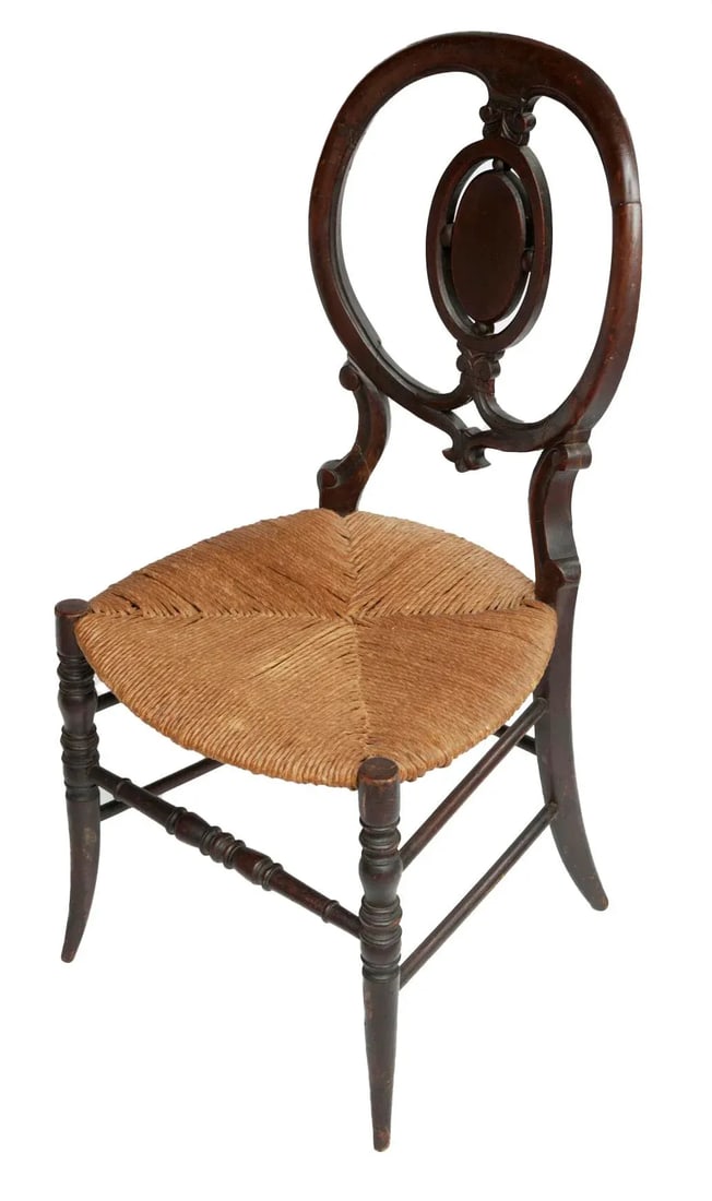 Early 1900s Antique Wood Chairs With Rush Seats- a Pair - 4