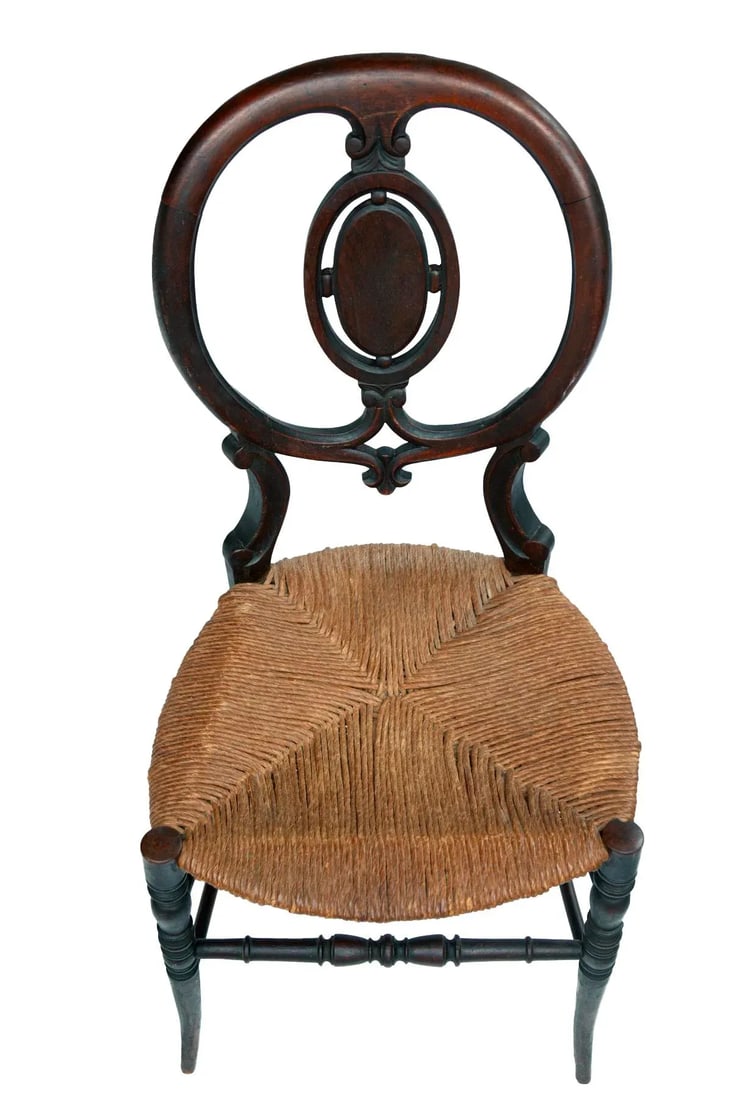 Early 1900s Antique Wood Chairs With Rush Seats- a Pair - 7
