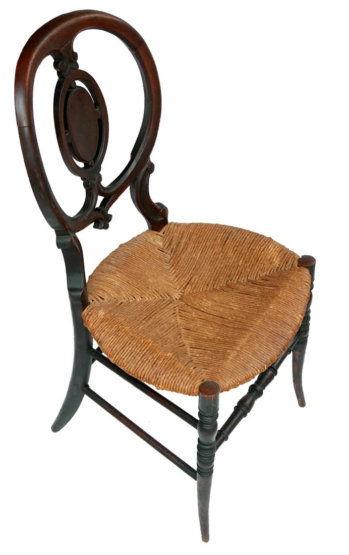 Early 1900s Antique Wood Chairs With Rush Seats- a Pair - 8
