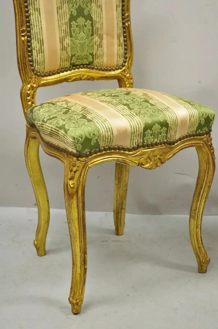 Late 20th Century Vintage French Louis XV Style Gold Giltwood Carved Boudoir Side Chairs - A Pair - 5