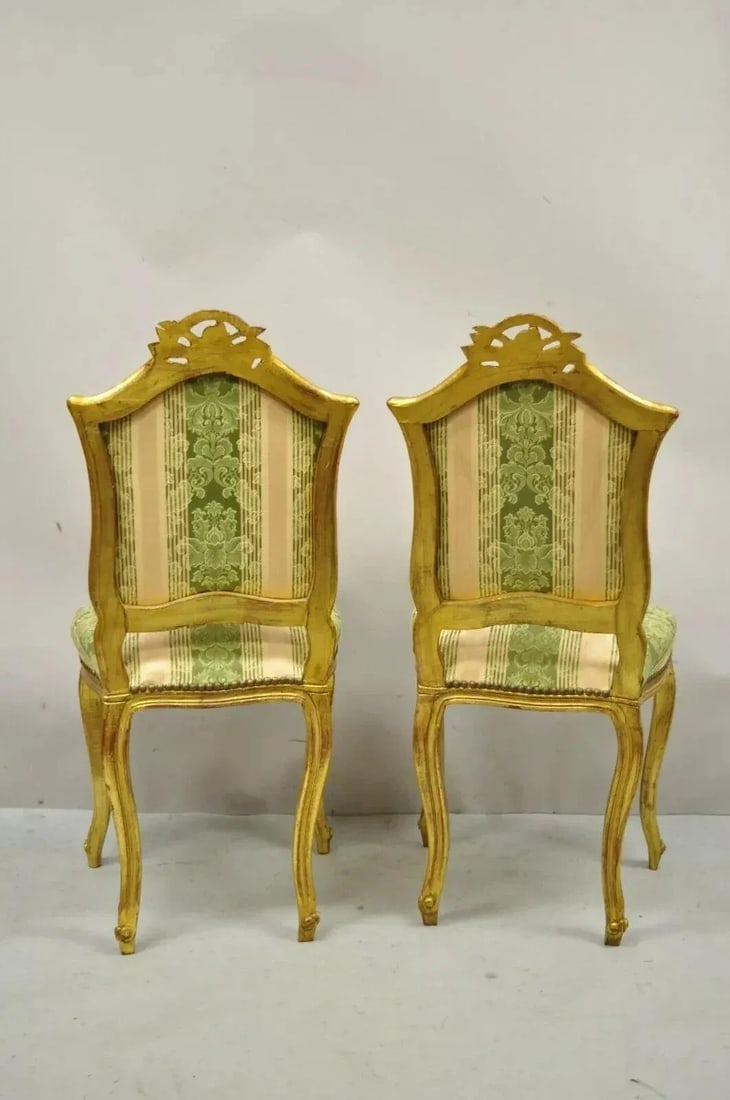 Late 20th Century Vintage French Louis XV Style Gold Giltwood Carved Boudoir Side Chairs - A Pair - 6