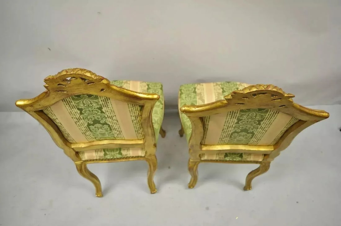 Late 20th Century Vintage French Louis XV Style Gold Giltwood Carved Boudoir Side Chairs - A Pair - 7