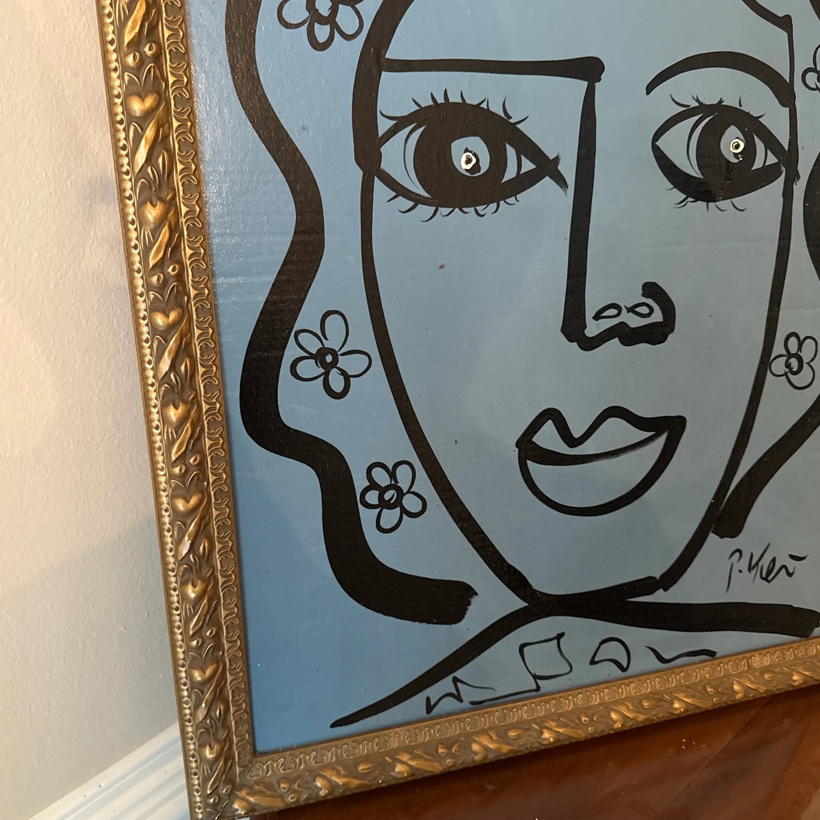 1970s Peter Keil Original Blue Abstract Portrait Painting, Framed - 7