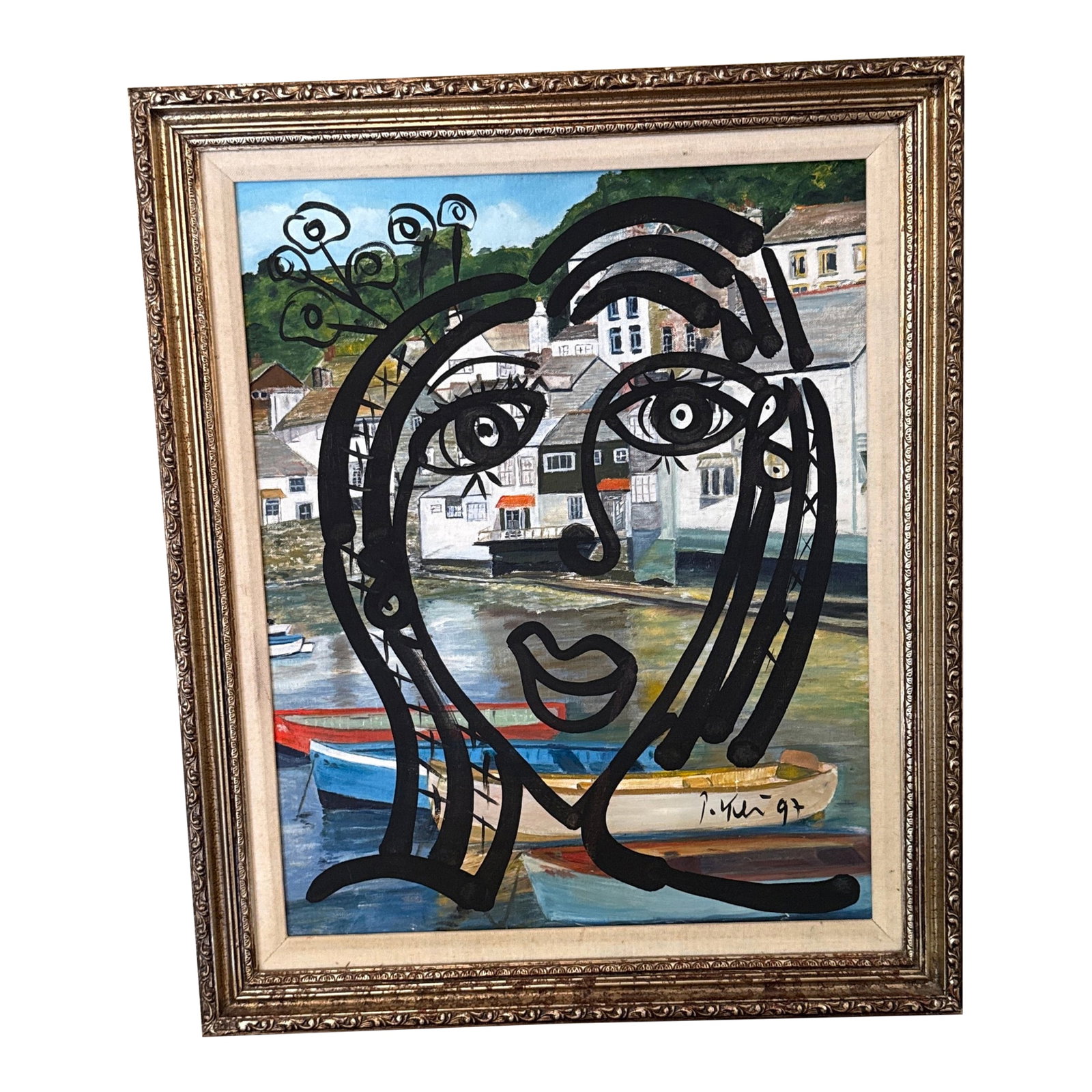 1970s Vintage Abstract Portraiture, Painting by Peter Robert Keil, Framed: Peter Keil is a German artist that focuses primarily on abstract expressionism. Keil painted with some of the greats including Joan Miro, Pablo Picasso and Andy Warhol, to name a few. This is interest