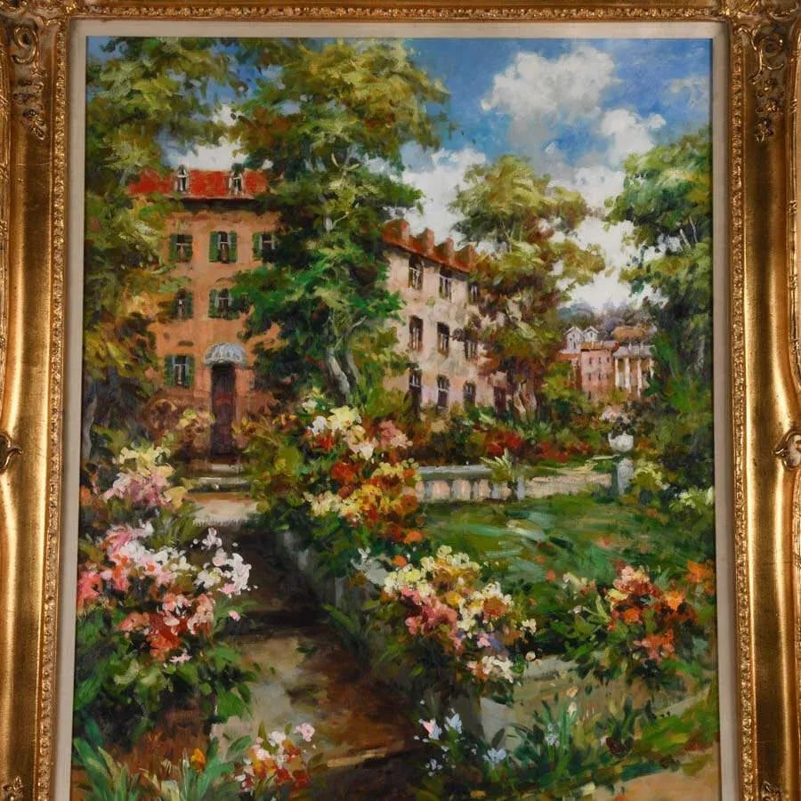 Early 20th Century Framed Signed Ganionet Garden Promenade Oil on Canvas - 2