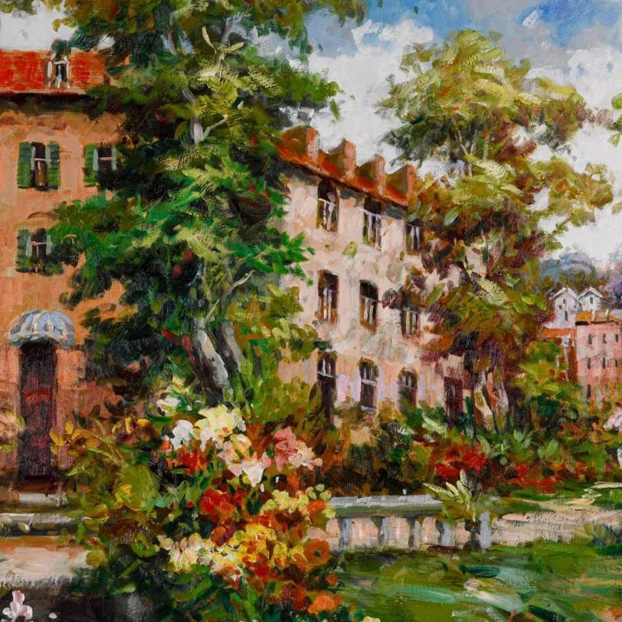 Early 20th Century Framed Signed Ganionet Garden Promenade Oil on Canvas - 3
