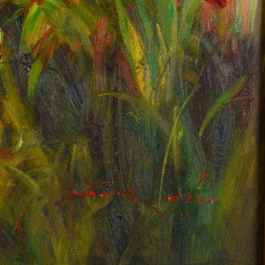Late 20th Century Framed Signed Vera Oxley Floral Estuary Oil on Canvas - 4
