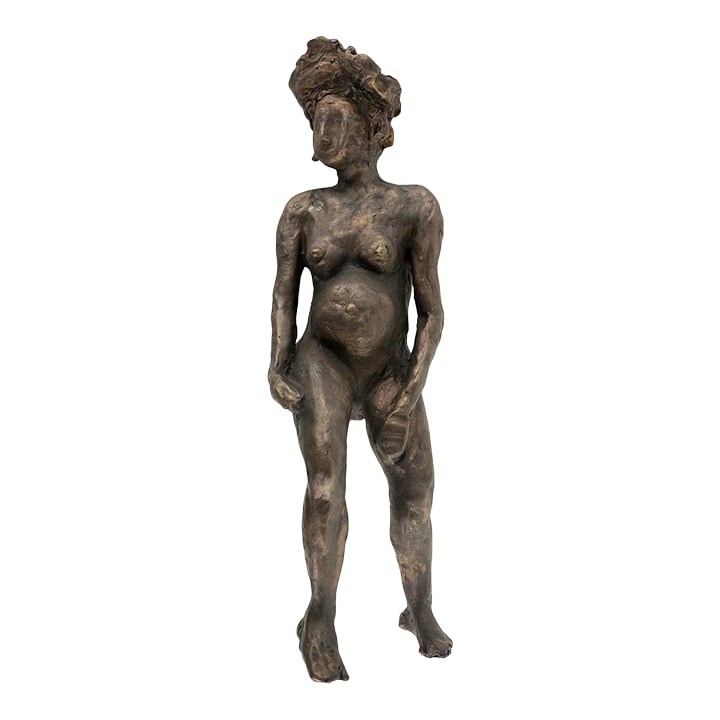 1960s Vintage Female Nude Bronze Figural Sculpture Studio Art ~ Signed Lana: A bronze figural sculpture depicting a nude woman. Beautiful shape and size, true vintage feel. Brutalist style and heavy Incised signed 'Lana' on the right foot. Sculpture will not stand or sit in
