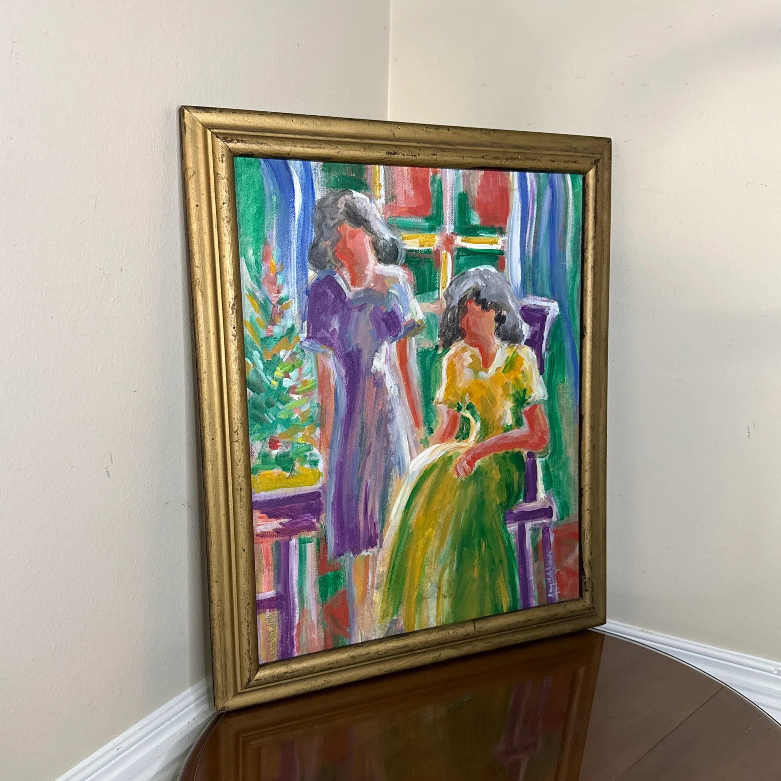 1970s Vintage Colorful Figurative Painting on Canvas Signed Holy ~ Framed - 5