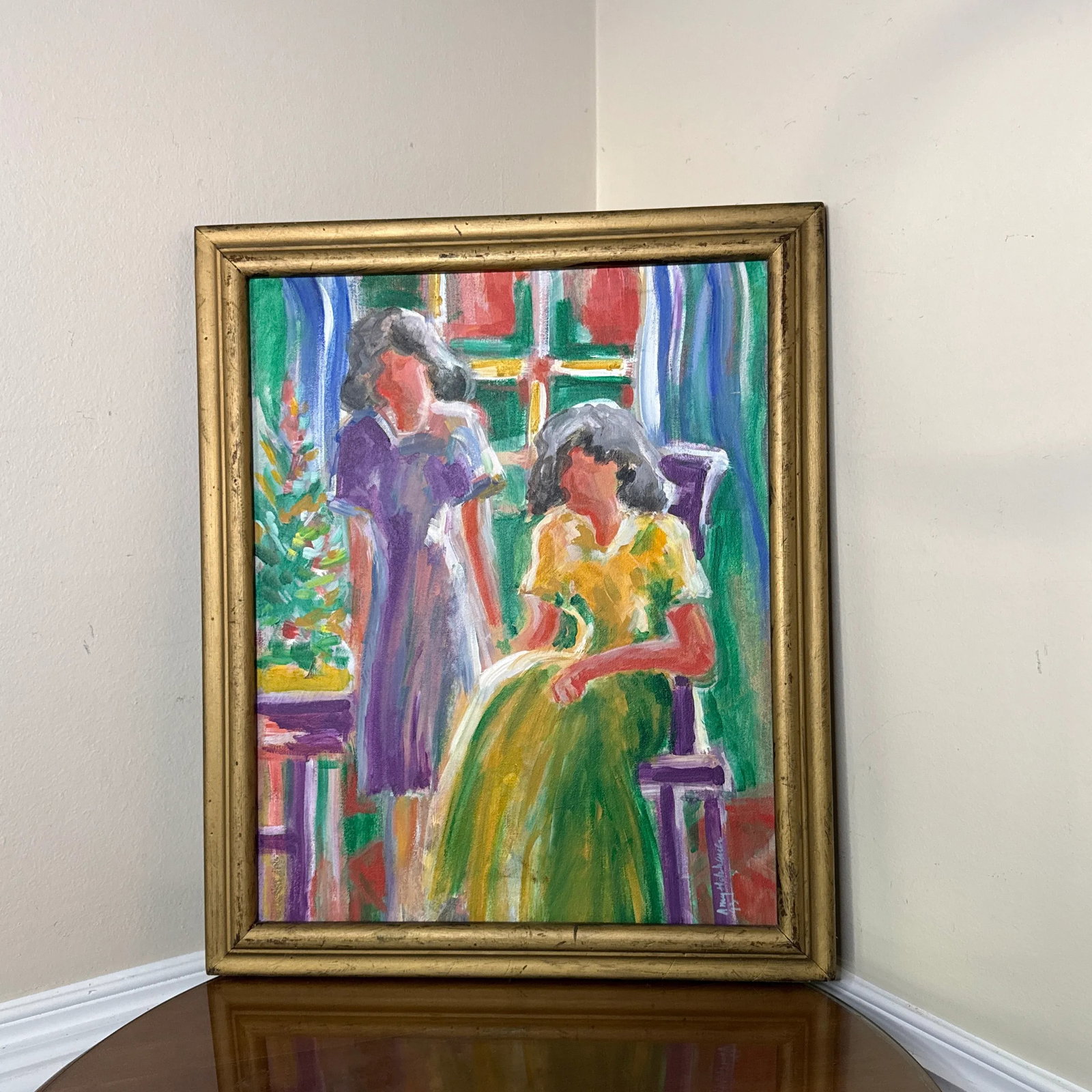 1970s Vintage Colorful Figurative Painting on Canvas Signed Holy ~ Framed - 7