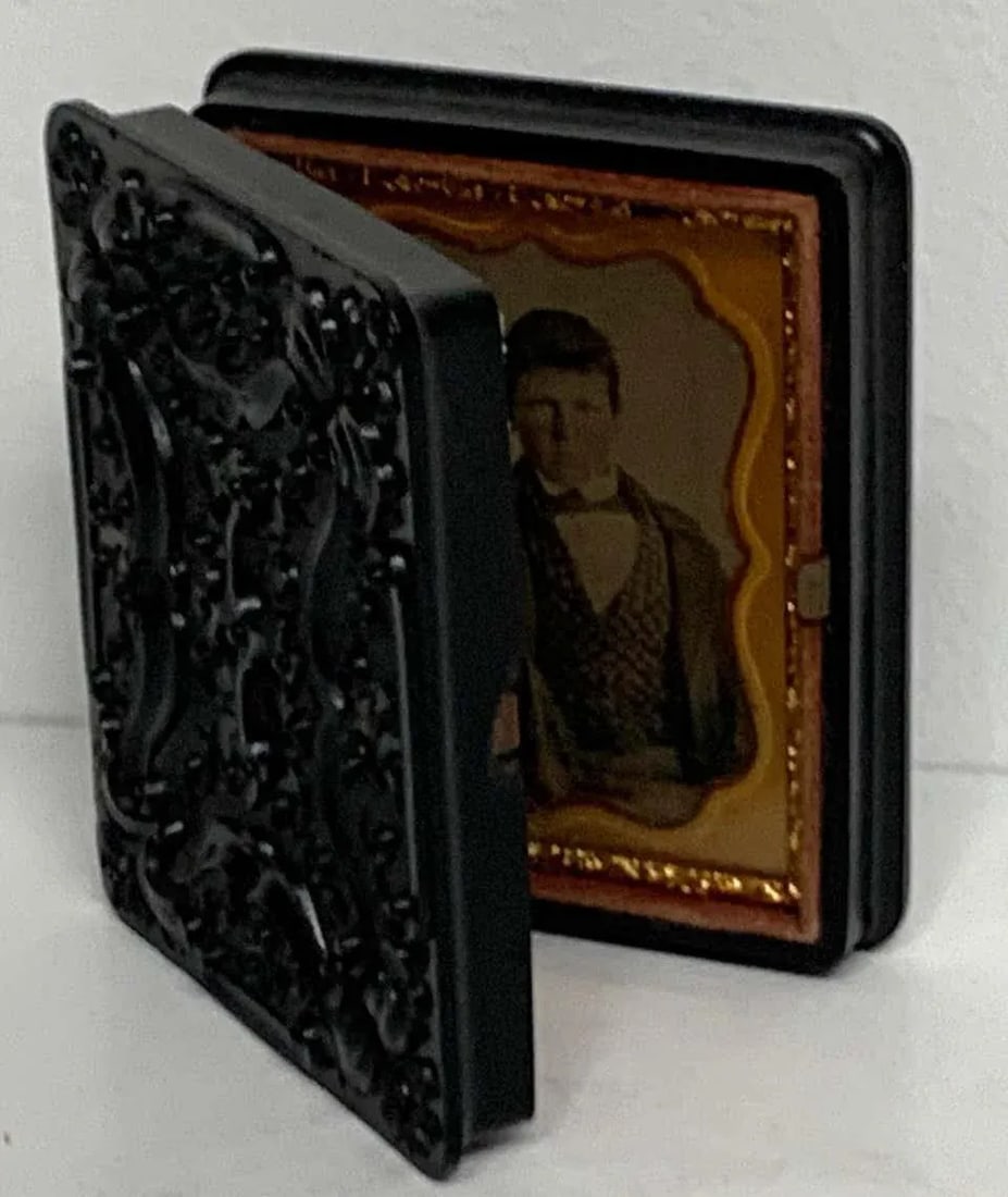 19th Century Ambrotype of a Young Male Student/ Writer, Gutta Percha Case - 5