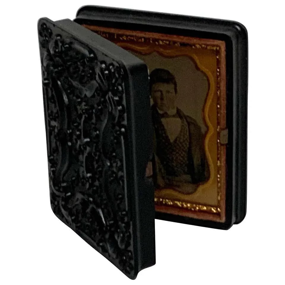 19th Century Ambrotype of a Young Male Student/ Writer, Gutta Percha Case - 8