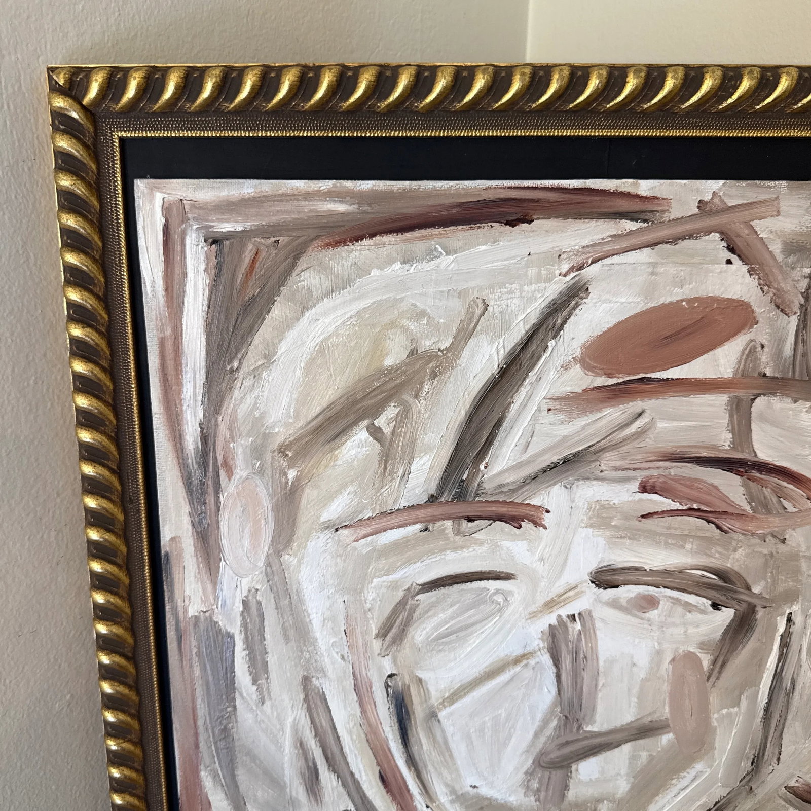 Vintage Abstract Neutral Portrait Painting Signed L. Acheson ~ Framed - 2