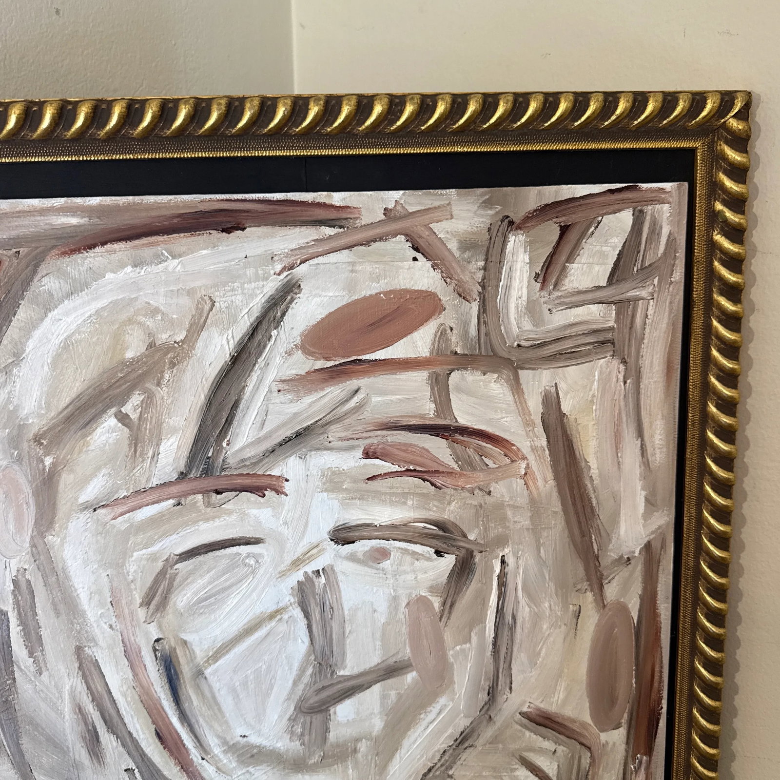 Vintage Abstract Neutral Portrait Painting Signed L. Acheson ~ Framed - 3