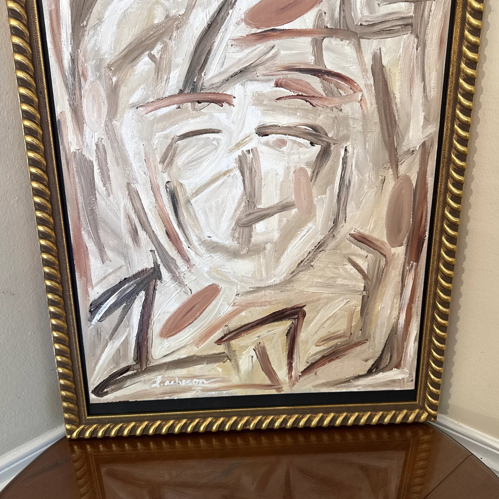 Vintage Abstract Neutral Portrait Painting Signed L. Acheson ~ Framed - 4