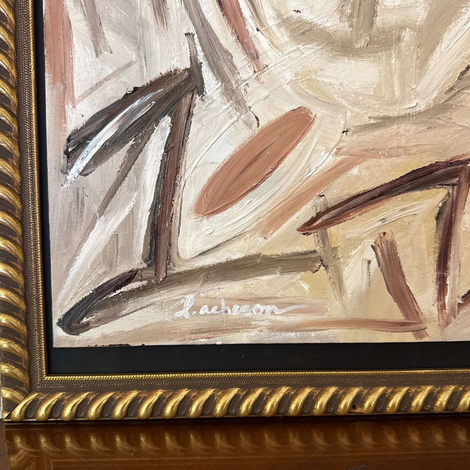 Vintage Abstract Neutral Portrait Painting Signed L. Acheson ~ Framed - 5
