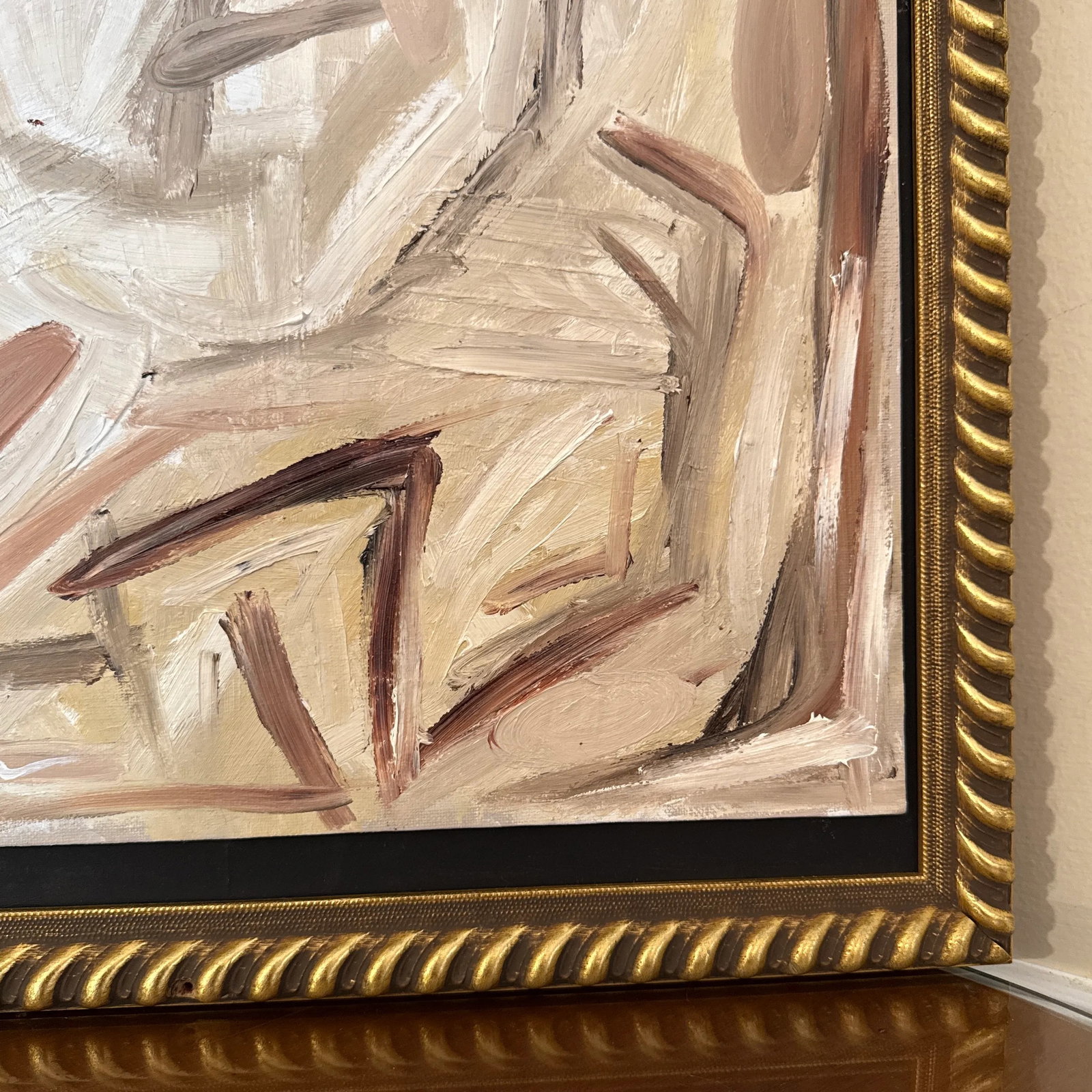 Vintage Abstract Neutral Portrait Painting Signed L. Acheson ~ Framed - 6