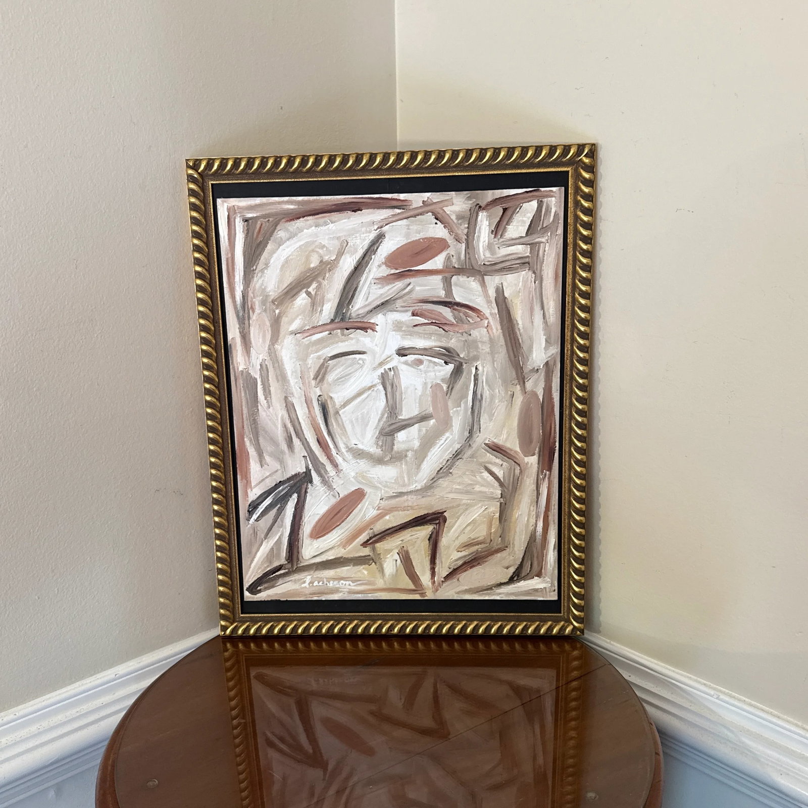 Vintage Abstract Neutral Portrait Painting Signed L. Acheson ~ Framed - 7